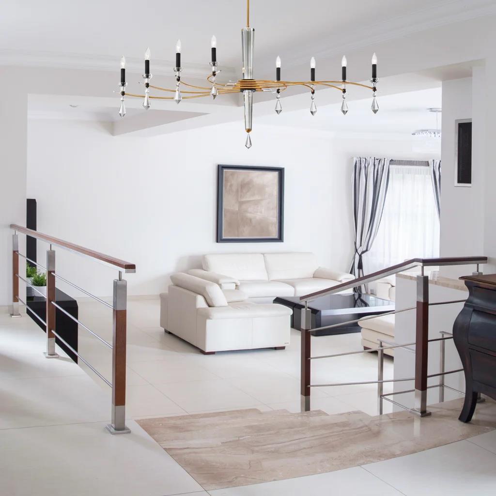 Soft gold/black chandelier, by Schonbek, angled view