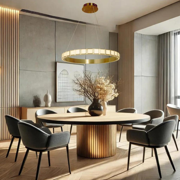 Gold pendant light, by Maple, for kitchen island or dining, angled view