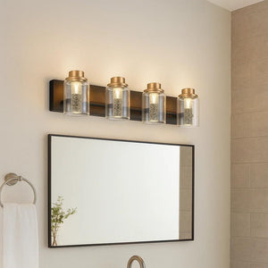Black finish vanity light, by Maple, for bathroom, angled view