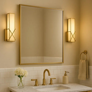 Gold bath bar, by Maple, for bathroom, angled view