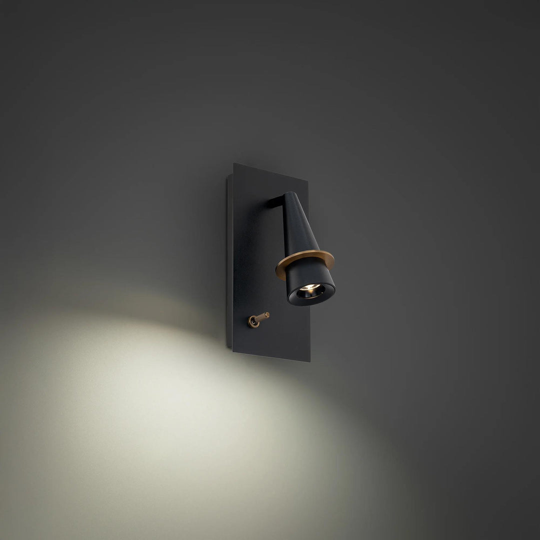 Black & aged brass finish wall sconce, by Modern Forms, for hallway or living room