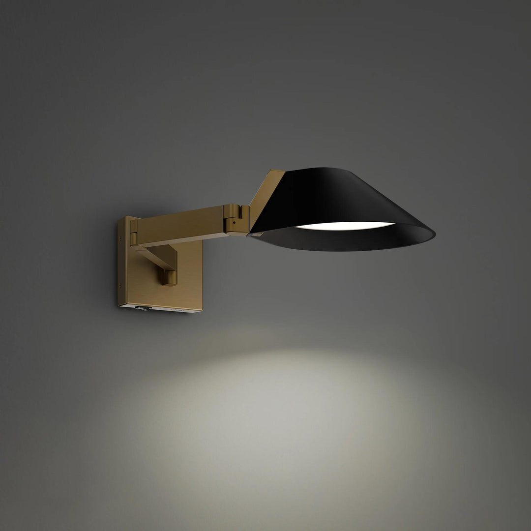 Black & aged brass finish wall sconce, by Modern Forms, for hallway or living room
