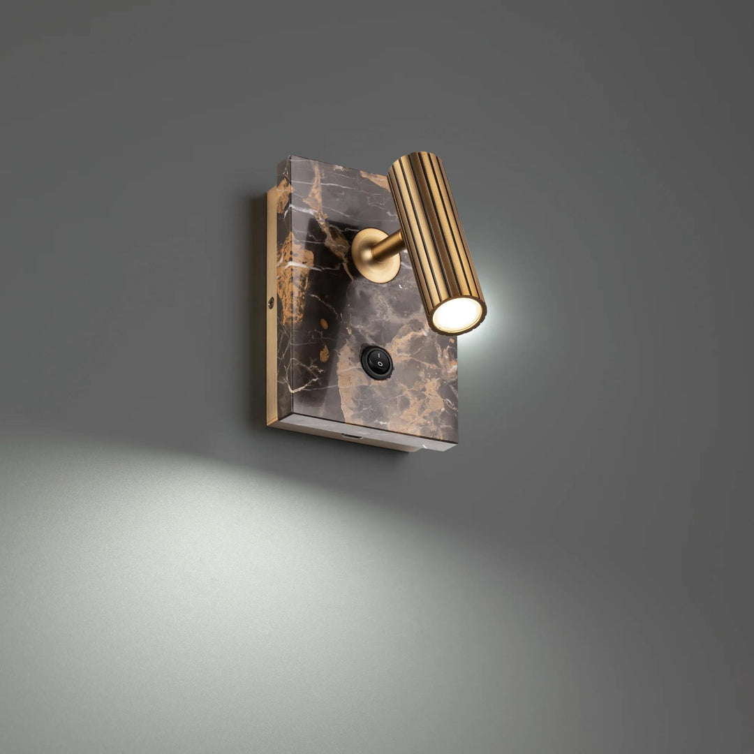 Black & aged brass finish wall sconce, by Modern Forms, for hallway or living room