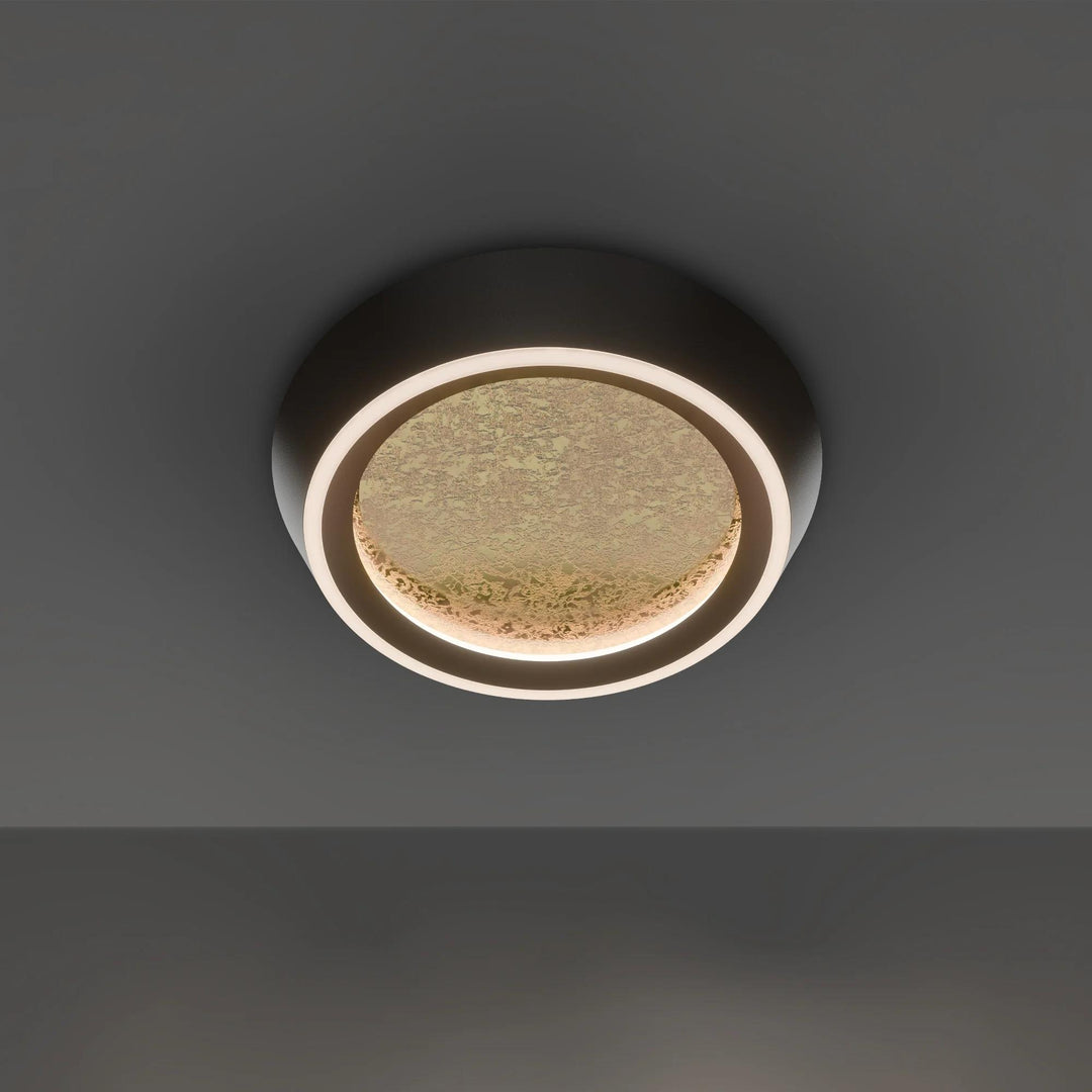 Black/gold leaf finish flush-mount ceiling light, by Modern Forms, for hallway, bedroom, or entryway