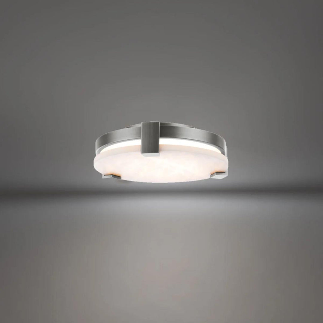Antique nickel finish flush-mount ceiling light, by Modern Forms, for hallway, bedroom, or entryway