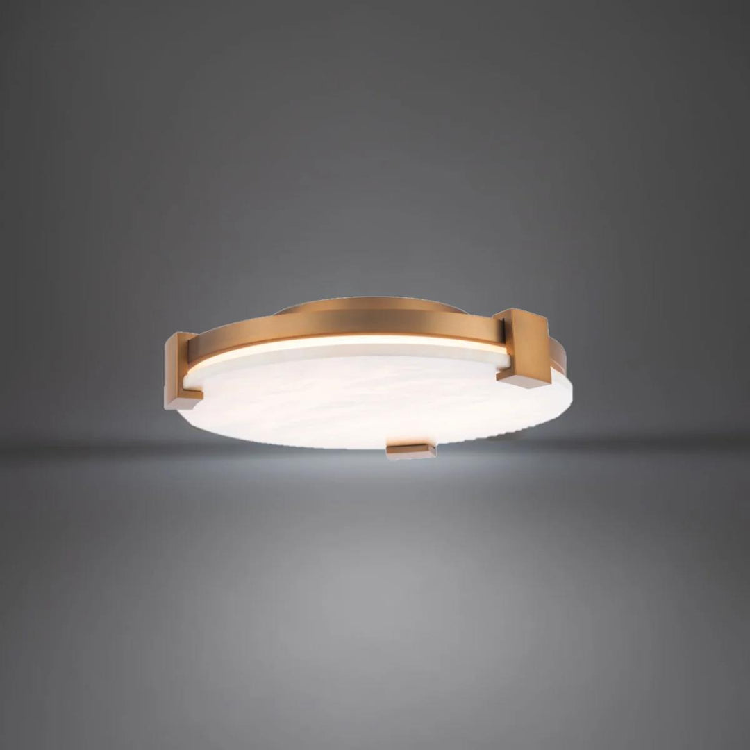 Aged brass finish flush-mount ceiling light, by Modern Forms, for hallway, bedroom, or entryway