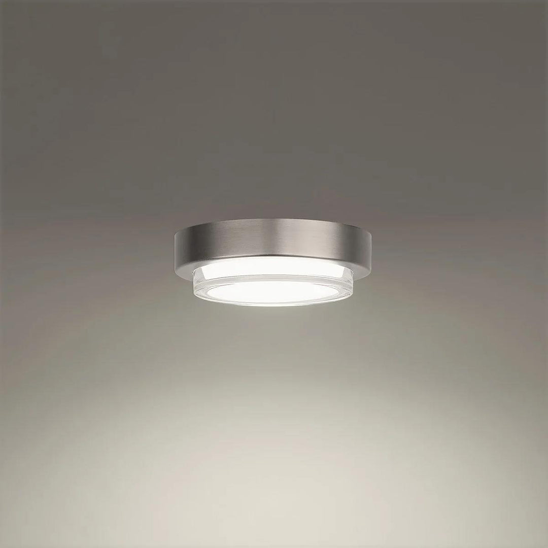 Brushed nickel finish flush-mount ceiling light, by Modern Forms, for hallway, bedroom, or entryway