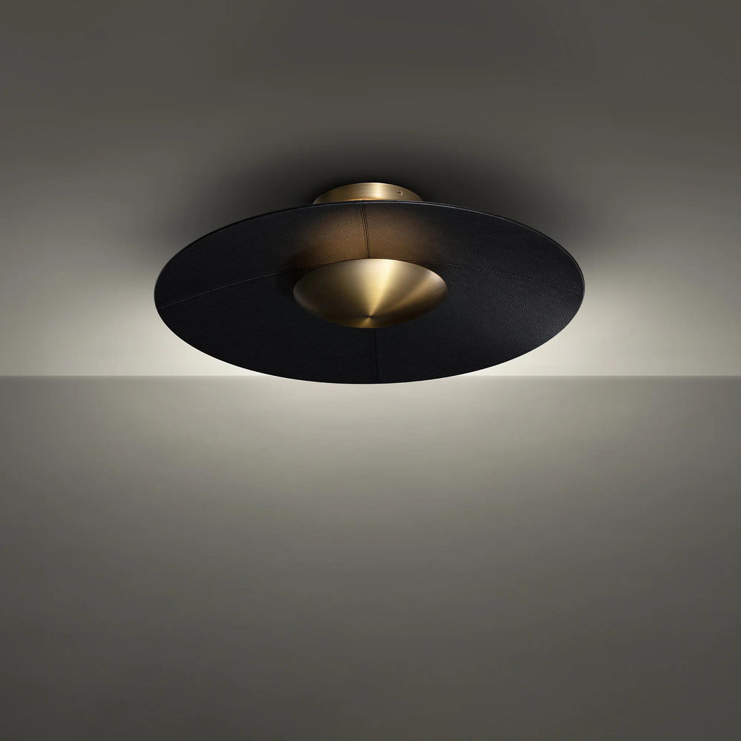 Black/aged brass finish flush-mount ceiling light, by Modern Forms, for hallway, bedroom, or entryway
