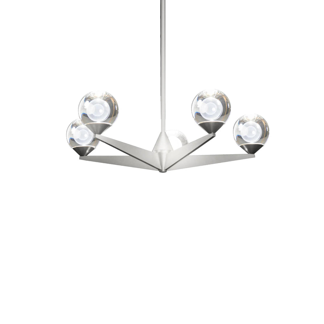Satin nickel finish chandelier, by Modern Forms