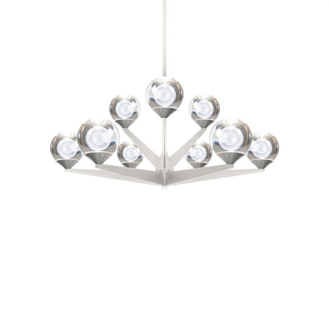 Satin nickel finish chandelier, by Modern Forms