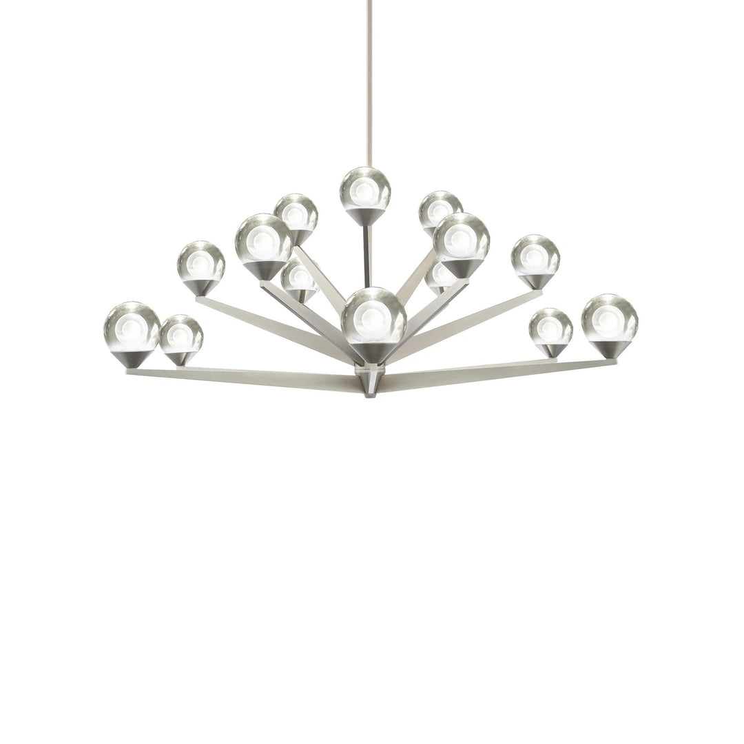 Satin nickel finish chandelier, by Modern Forms
