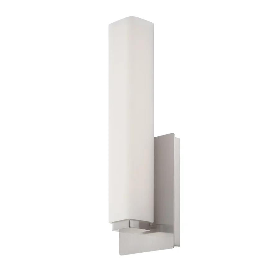 Brushed nickel finish vanity light, by Modern Forms, for bathroom
