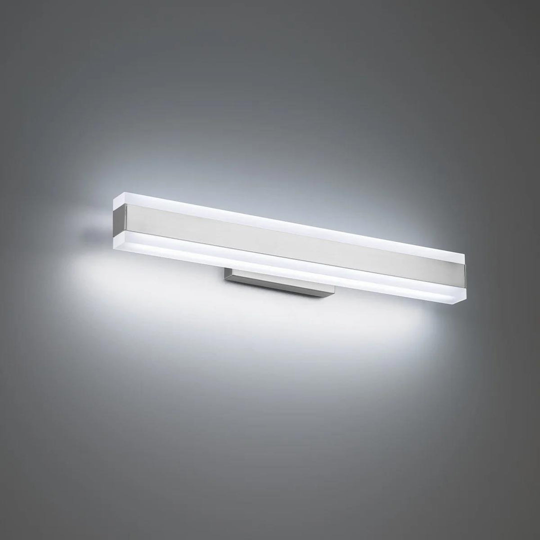 Brushed nickel finish vanity light, by Modern Forms, for bathroom