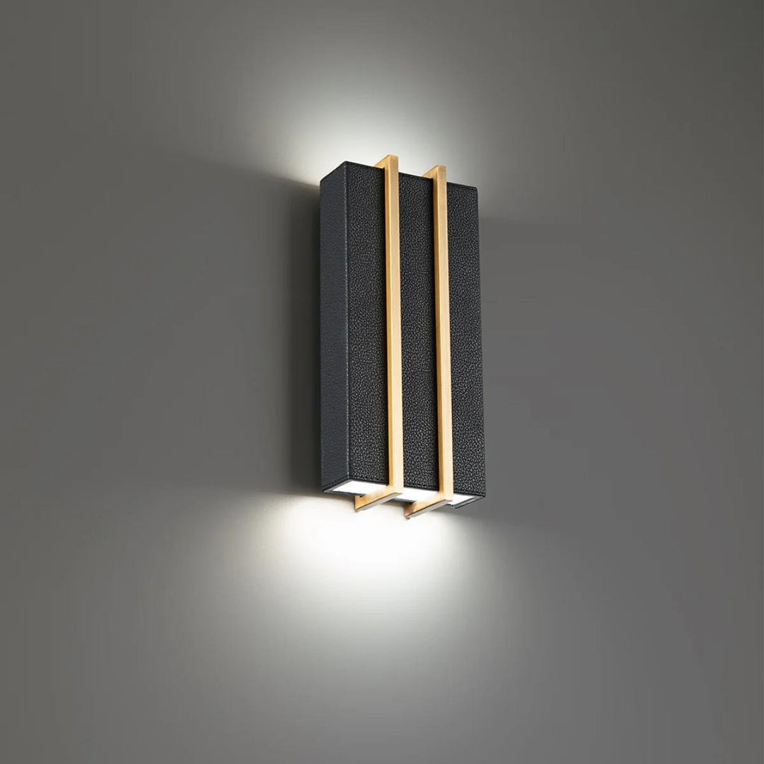 Black & aged brass finish wall sconce, by Modern Forms, for hallway or living room