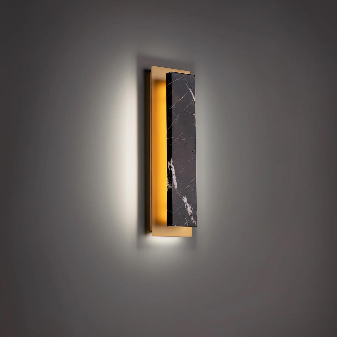 Black & aged brass finish wall sconce, by Modern Forms, for hallway or living room