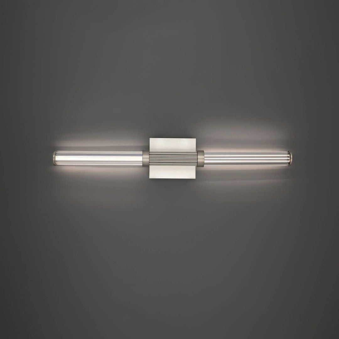 Brushed nickel finish vanity light, by Modern Forms, for bathroom