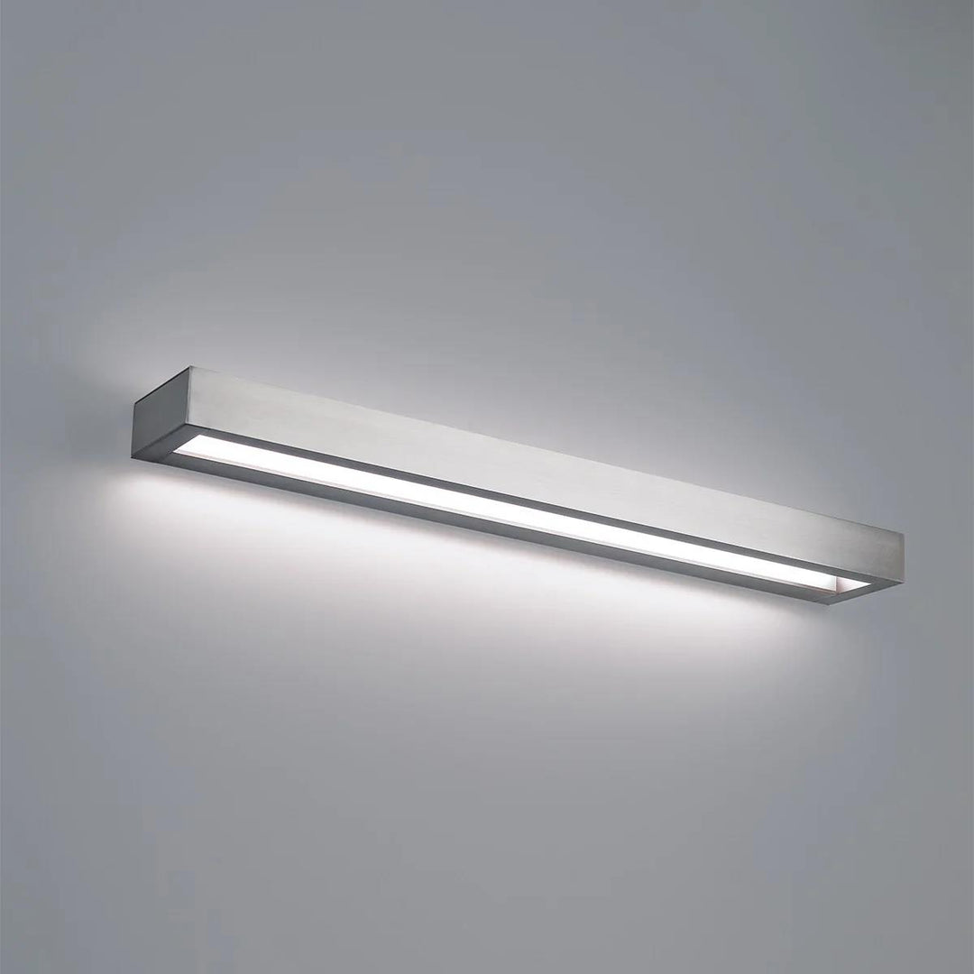 Brushed nickel finish vanity light, by Modern Forms, for bathroom