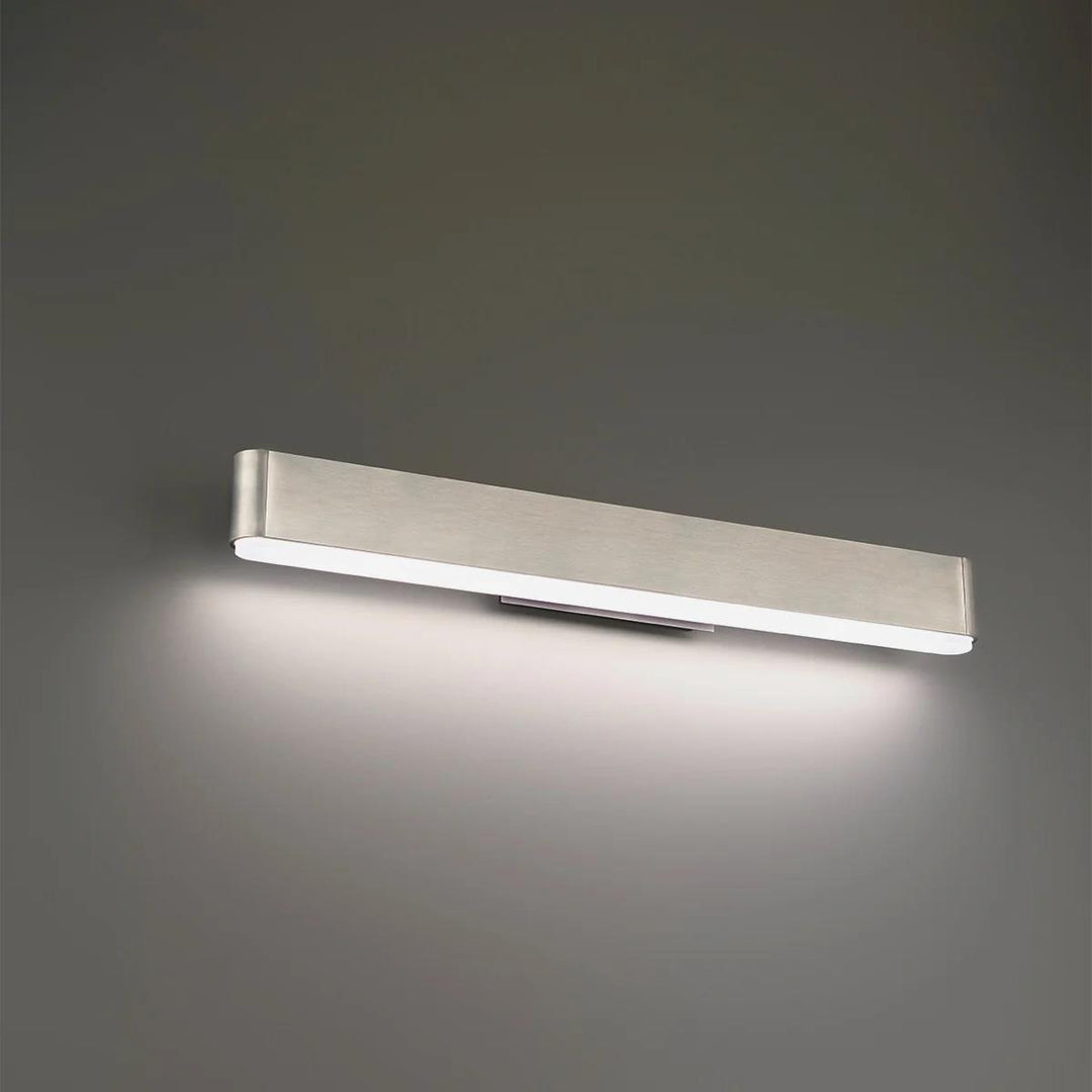 Brushed nickel finish vanity light, by Modern Forms, for bathroom