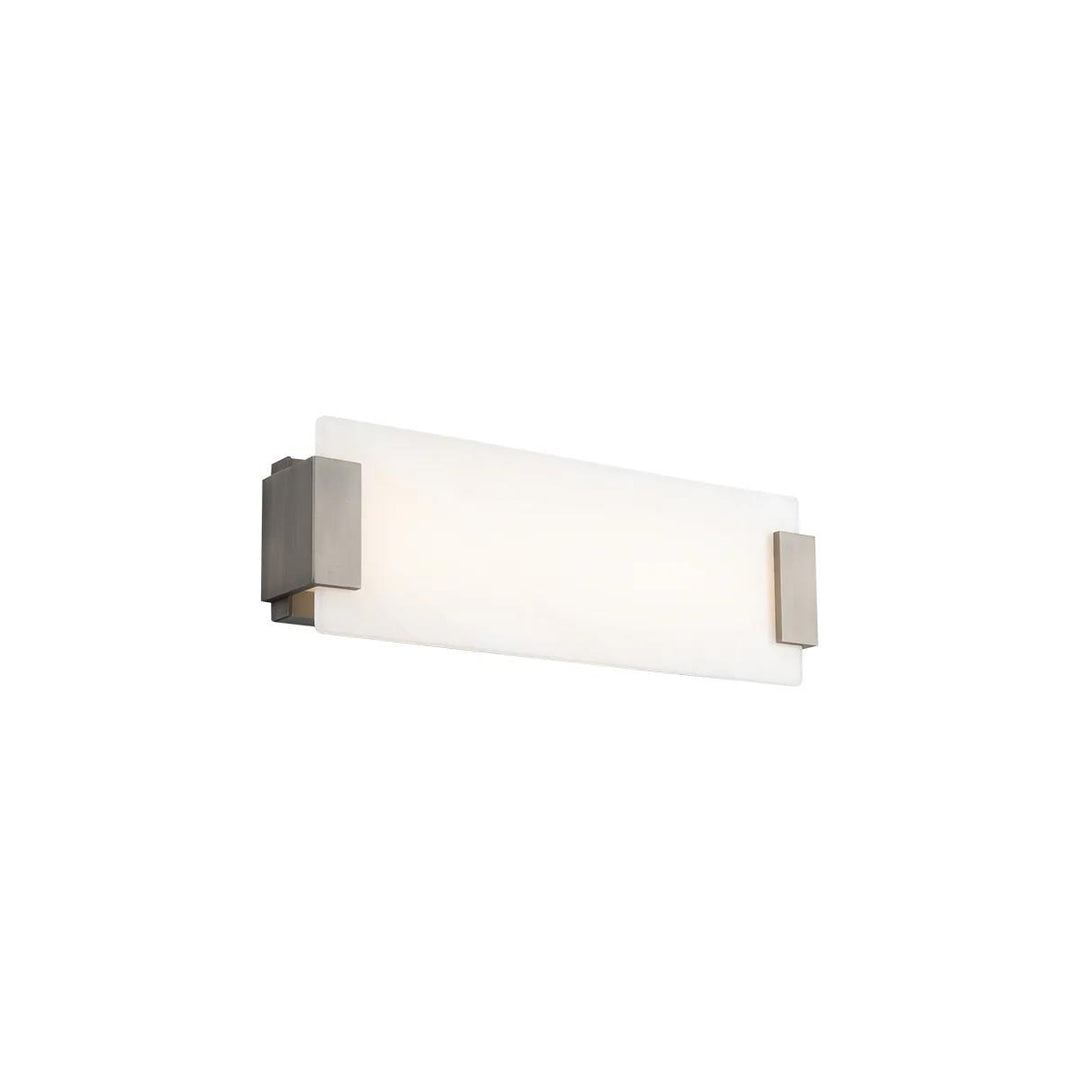 Brushed nickel finish vanity light, by Modern Forms, for bathroom