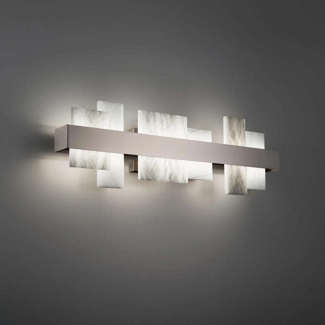 Brushed nickel finish vanity light, by Modern Forms, for bathroom