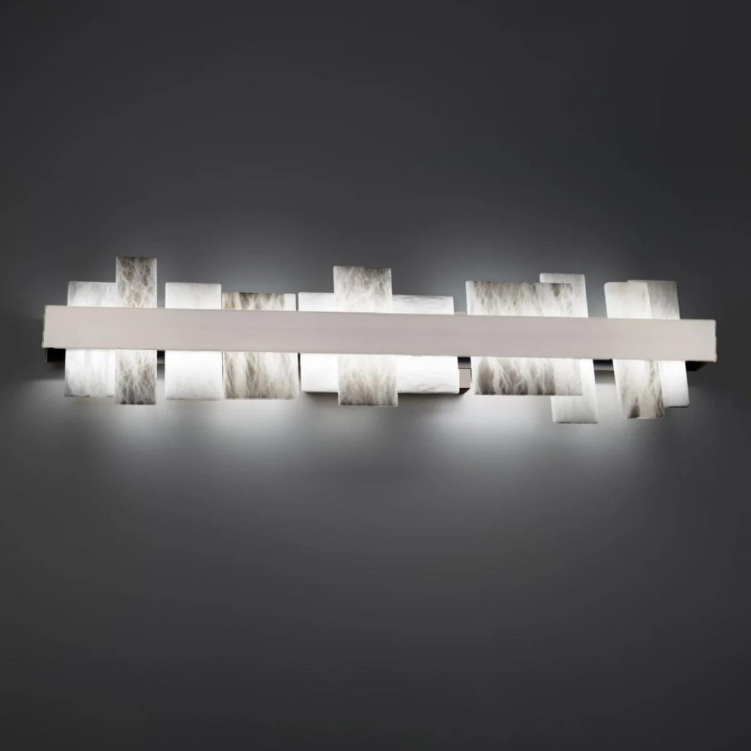 Brushed nickel finish vanity light, by Modern Forms, for bathroom