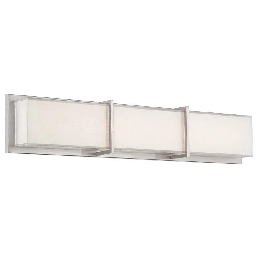 Brushed nickel finish vanity light, by Modern Forms, for bathroom