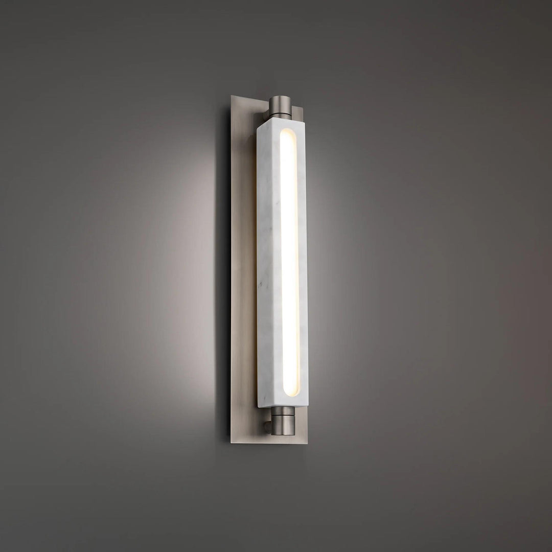 White marble/brushed nickel finish wall sconce, by Modern Forms, for hallway or living room