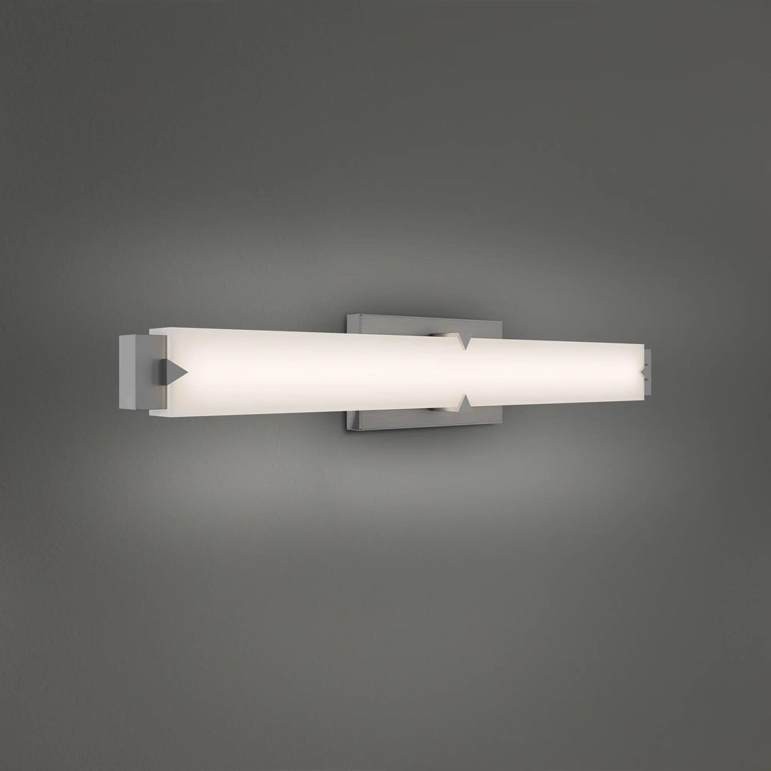 Brushed nickel finish vanity light, by Modern Forms, for bathroom