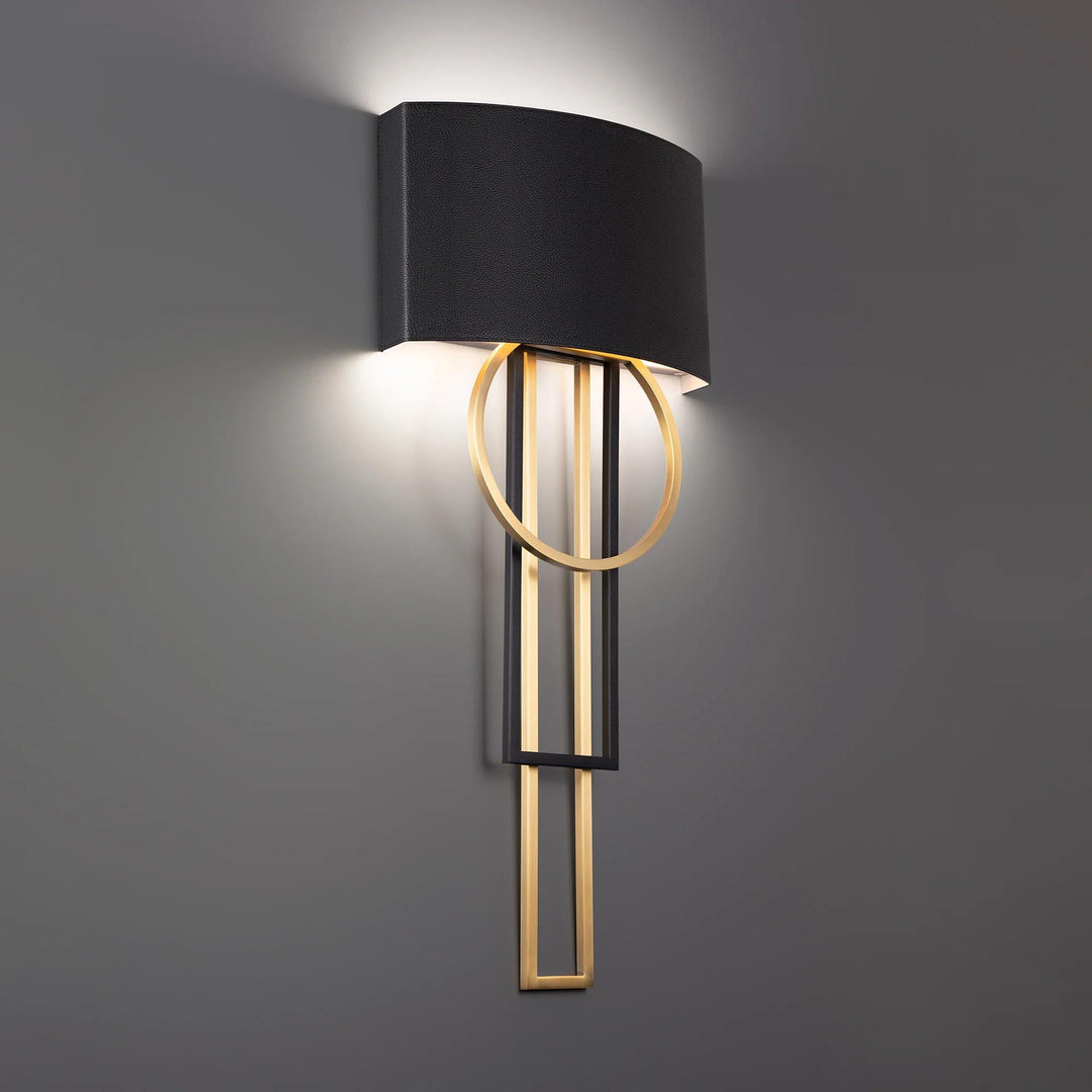 Black & aged brass finish wall sconce, by Modern Forms, for hallway or living room