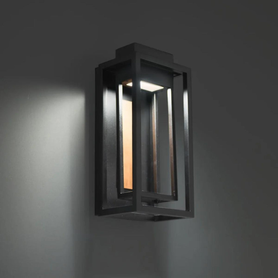 Black & aged brass finish wall sconce, by Modern Forms, for hallway or living room