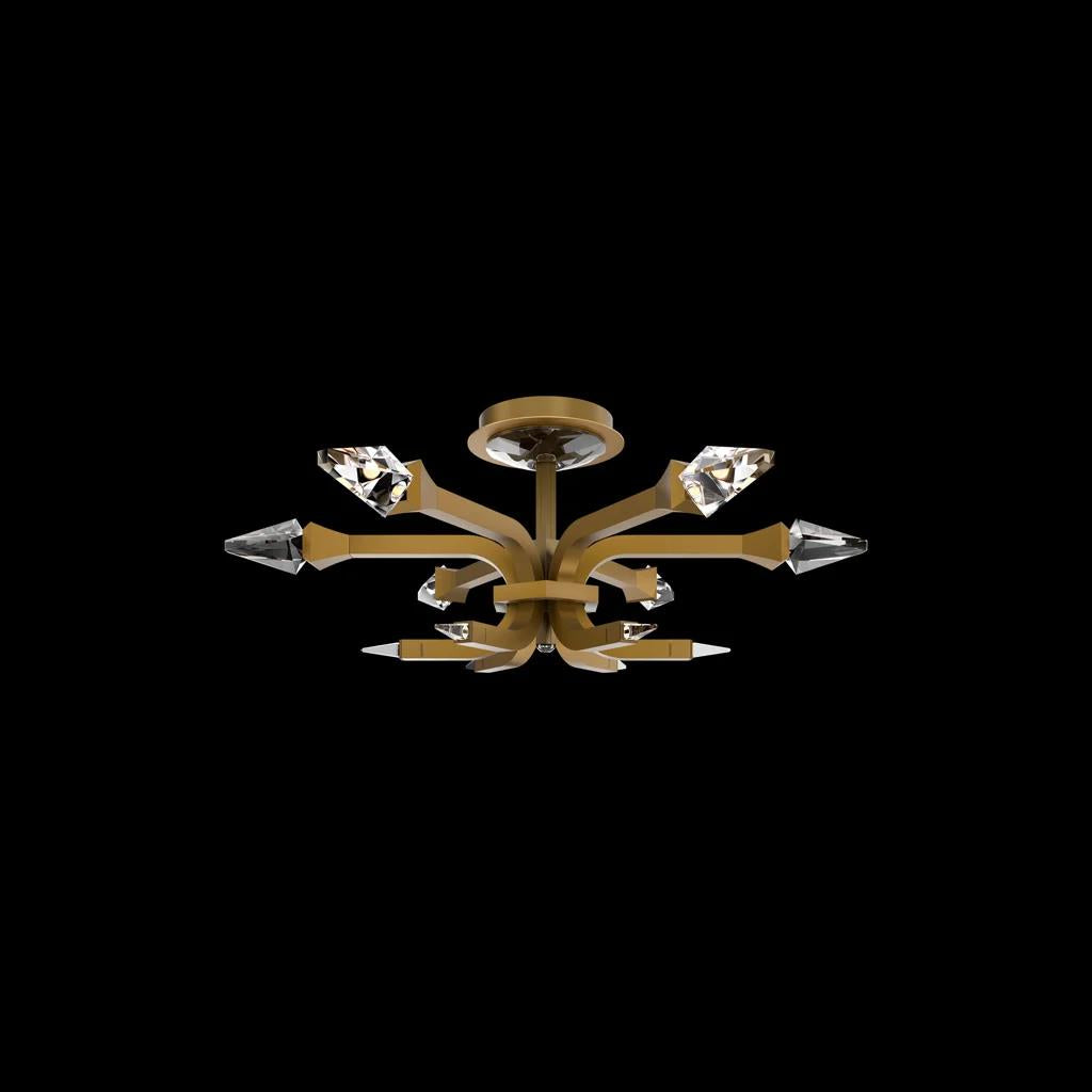 Aged brass flush-mount ceiling light, by Schonbek, for hallway, bedroom, or entryway
