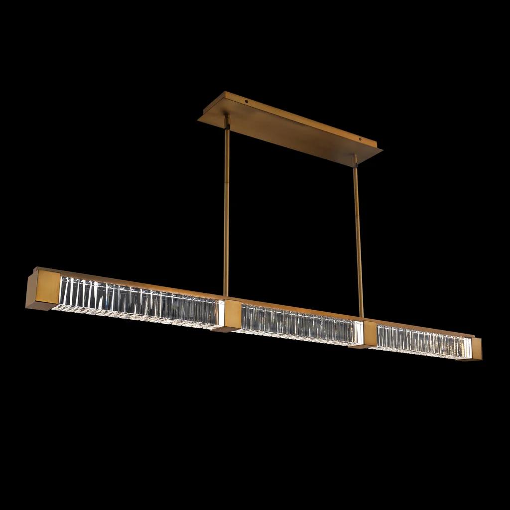 Aged brass pendant light, by Schonbek, for kitchen island or dining