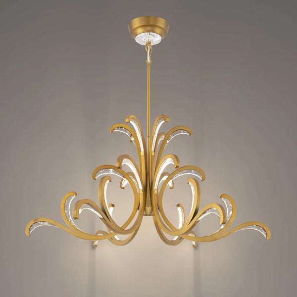 Aged brass pendant light, by Schonbek, for kitchen island or dining