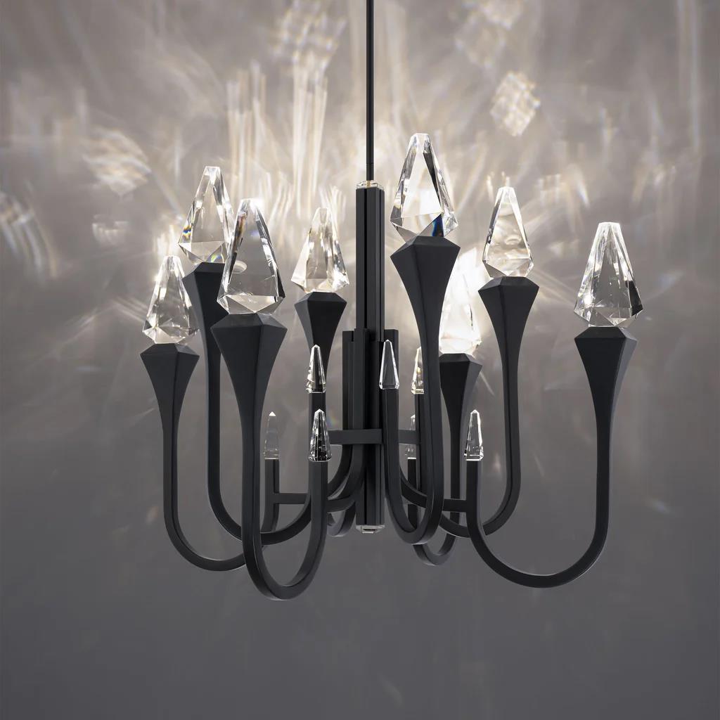 Black pendant light, by Schonbek, for kitchen island or dining