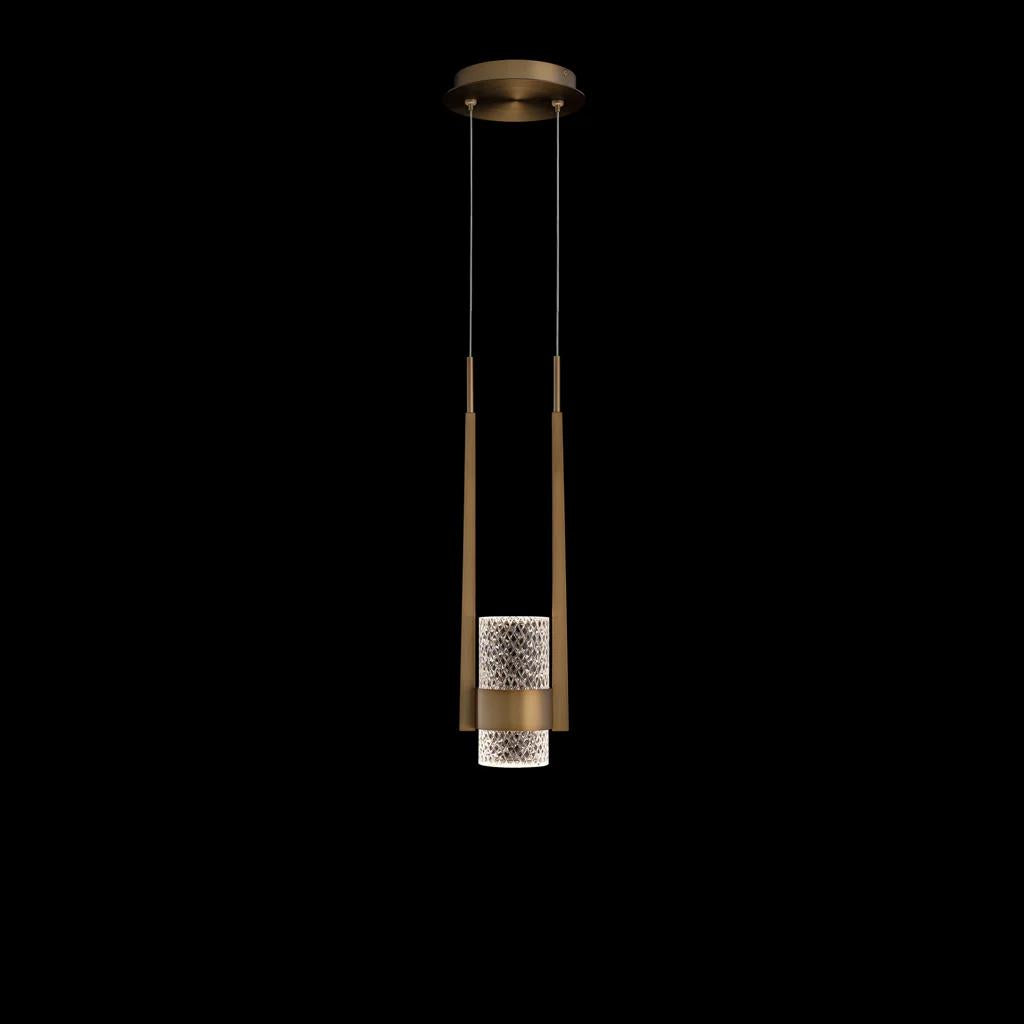 Aged brass pendant light, by Schonbek, for kitchen island or dining