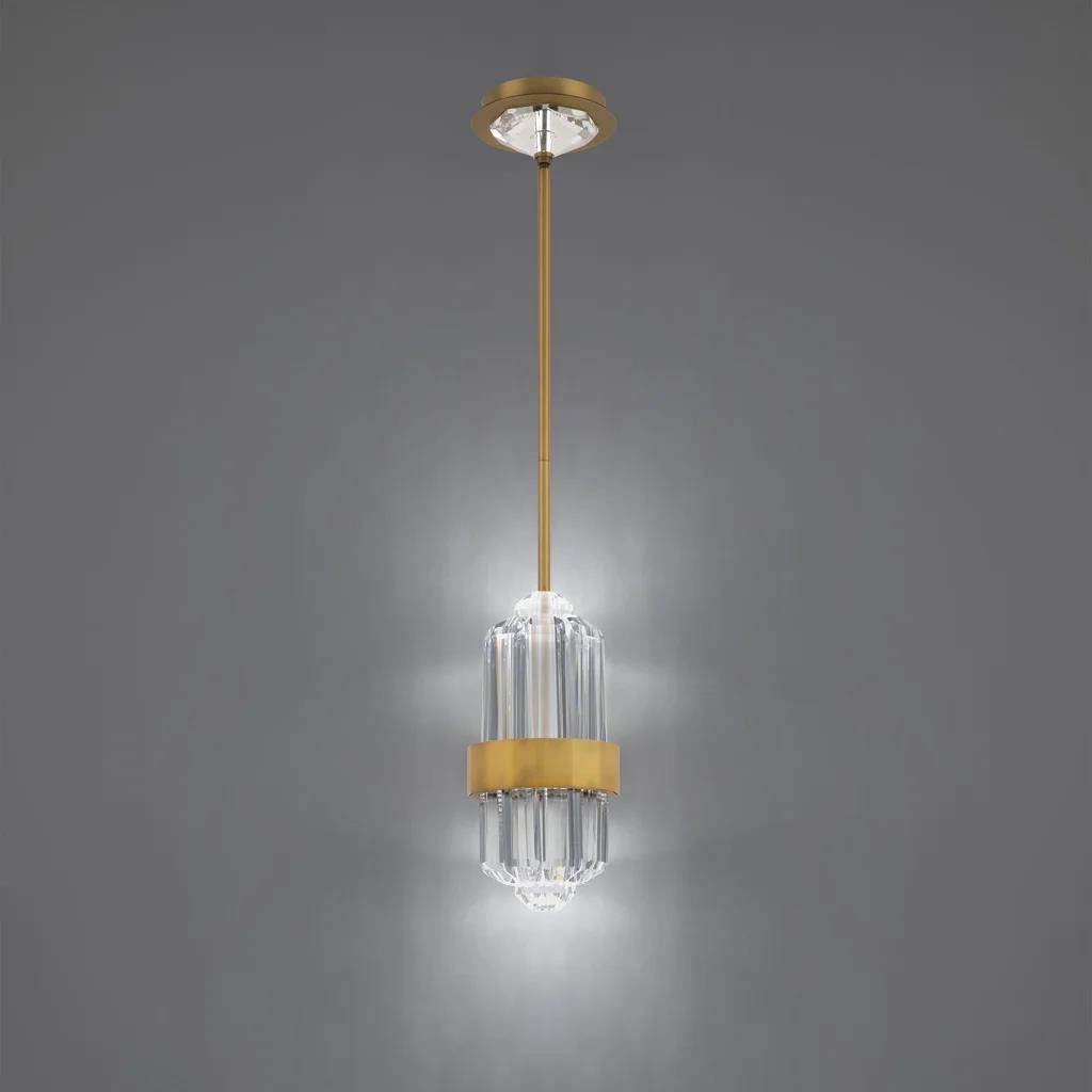 Aged brass pendant light, by Schonbek, for kitchen island or dining