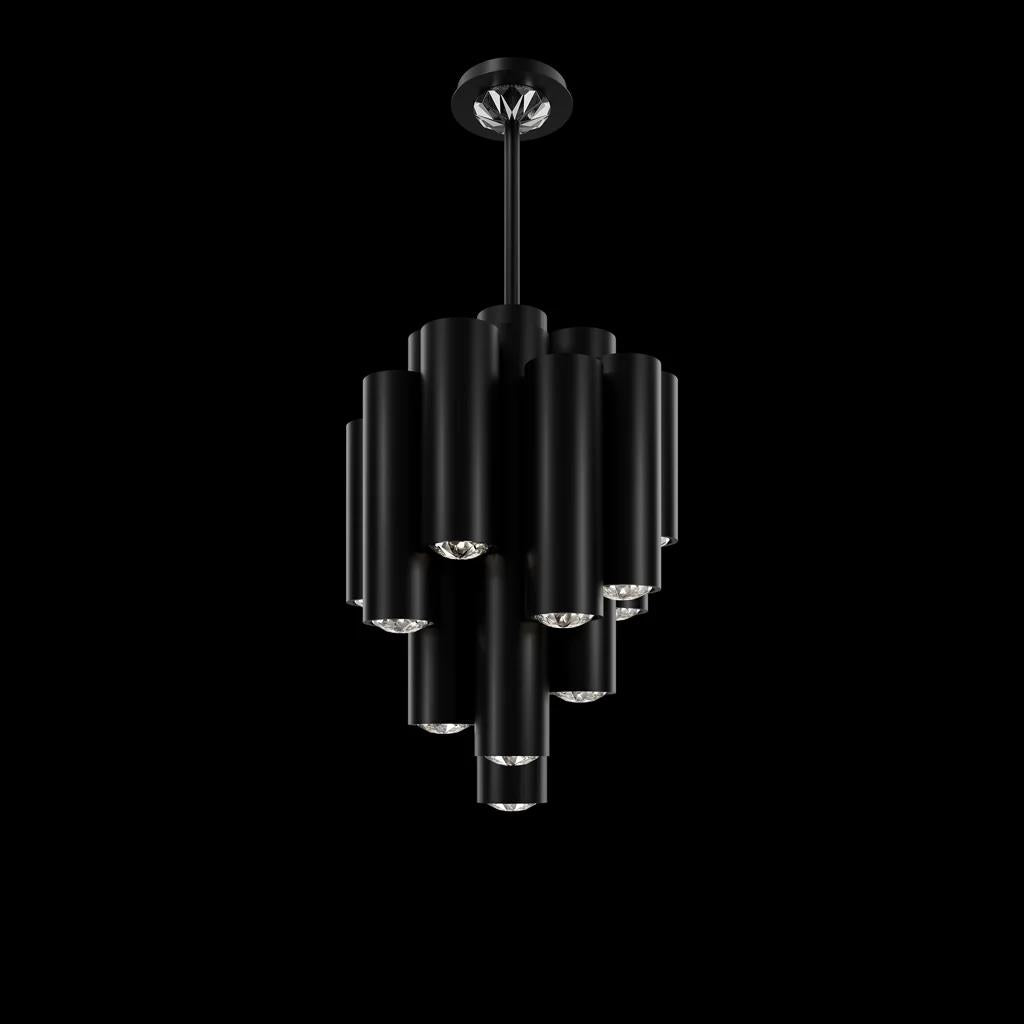 Black pendant light, by Schonbek, for kitchen island or dining