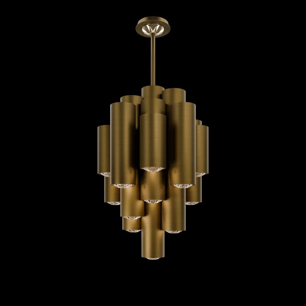 Aged brass pendant light, by Schonbek, for kitchen island or dining