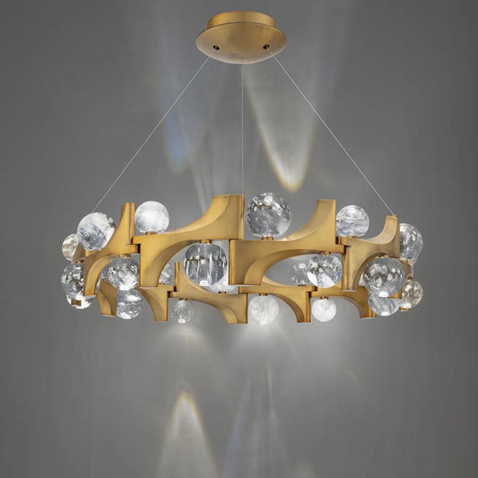 Aged brass pendant light, by Schonbek, for kitchen island or dining
