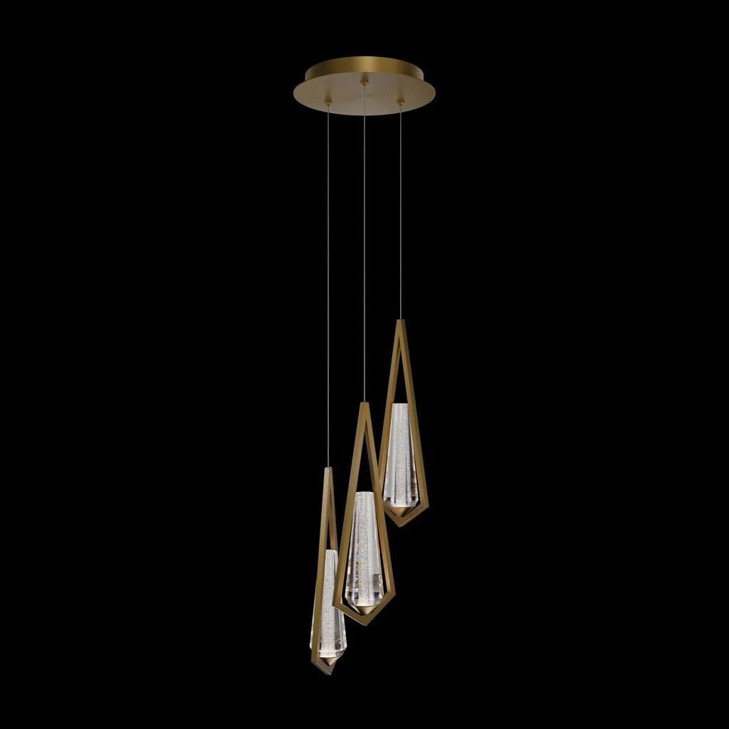 Aged brass pendant light, by Schonbek, for kitchen island or dining