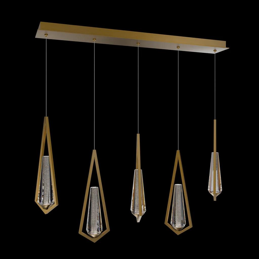 Aged brass pendant light, by Schonbek, for kitchen island or dining