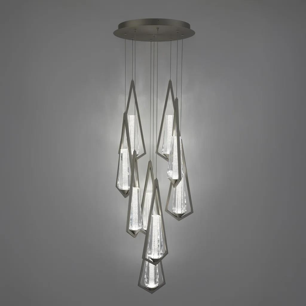 Satin nickel pendant light, by Schonbek, for kitchen island or dining