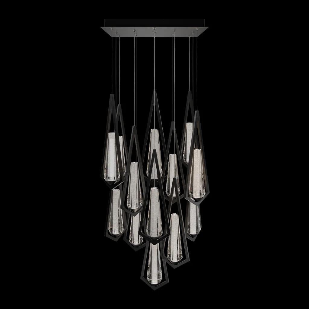 Black pendant light, by Schonbek, for kitchen island or dining