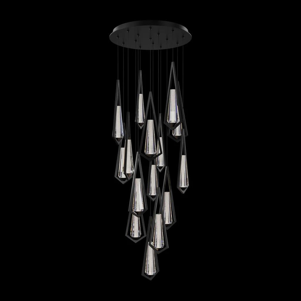 Black pendant light, by Schonbek, for kitchen island or dining