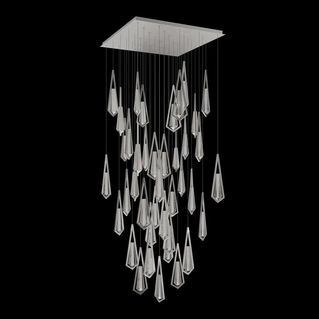 Satin nickel pendant light, by Schonbek, for kitchen island or dining