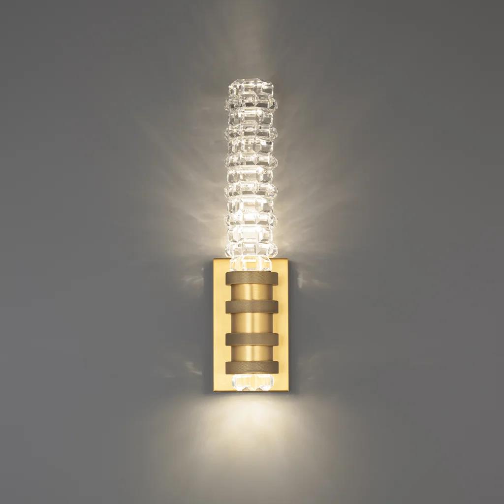Aged brass wall sconce, by Schonbek, for hallway or living room
