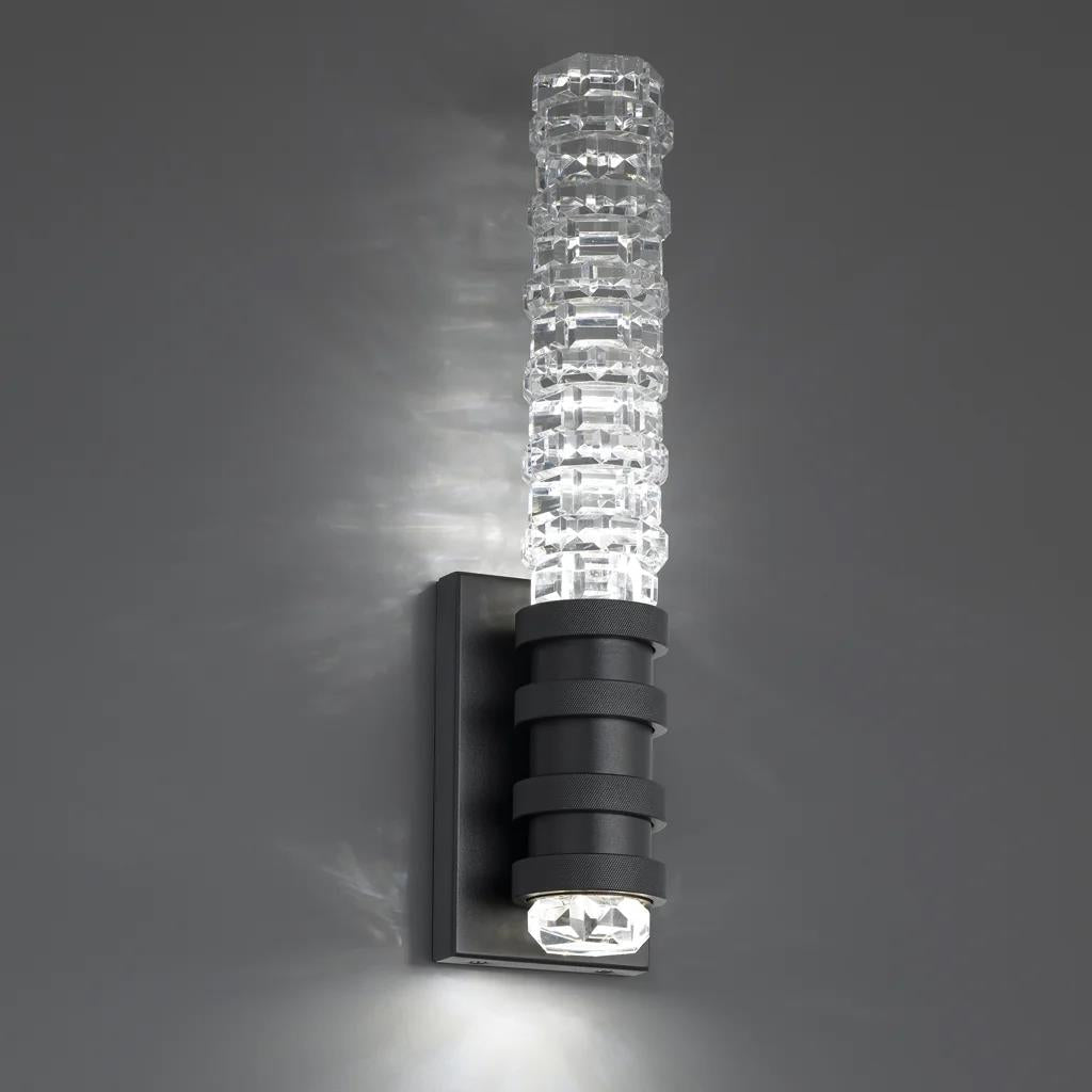 Black wall sconce, by Schonbek, for hallway or living room