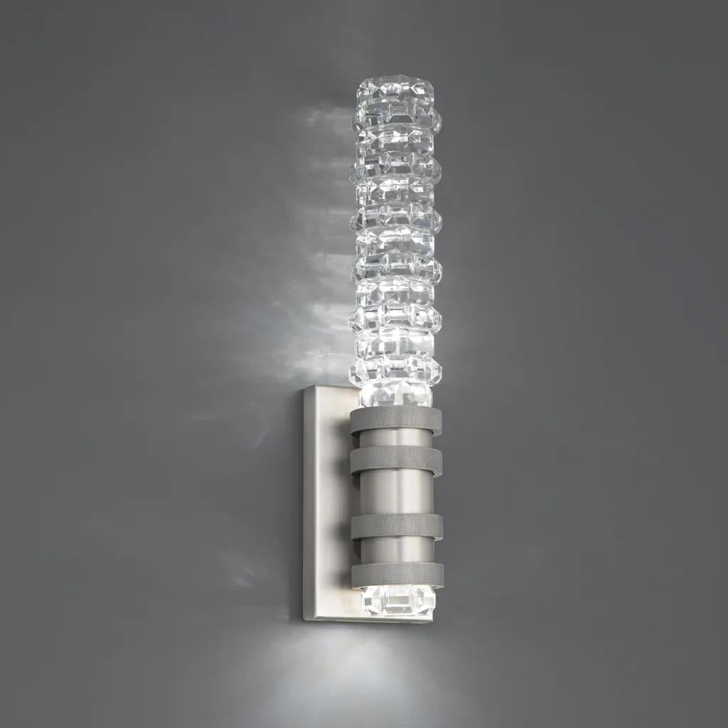 Brushed nickel wall sconce, by Schonbek, for hallway or living room