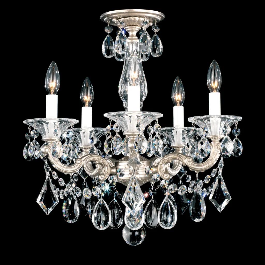 Antique silver semi-flush mount ceiling light, by Schonbek, for hallway, bedroom, or entryway