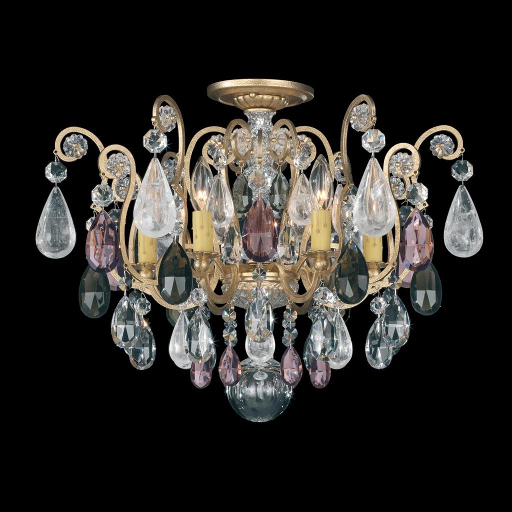 Heirloom gold semi-flush mount ceiling light, by Schonbek, for hallway, bedroom, or entryway